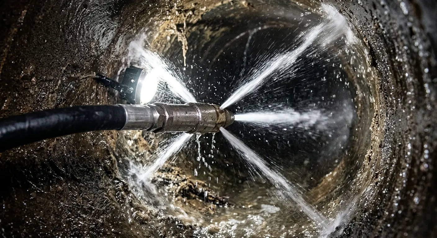 High-pressure hydro jetting nozzle cleaning sewer pipe for Storm Drain Cleaning in Frostburg